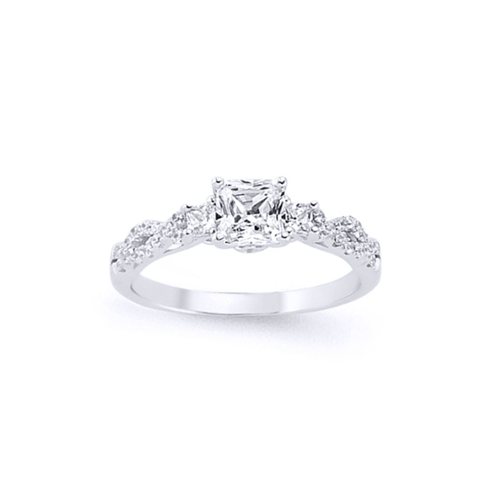 Silver  Princess Cut CZ Shoulder-Set 4 Claw Solitaire Ring - GVR578