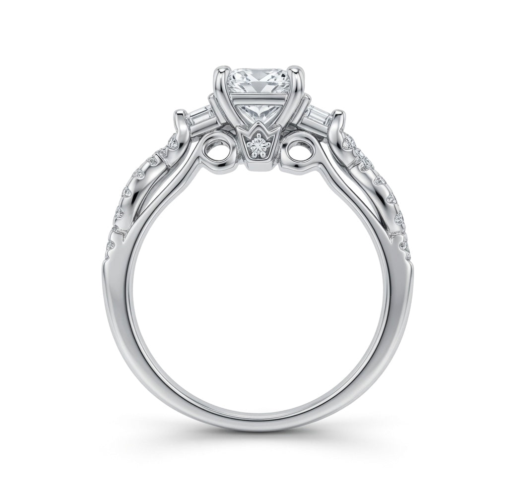 Silver  Princess Cut CZ Shoulder-Set 4 Claw Solitaire Ring - GVR578
