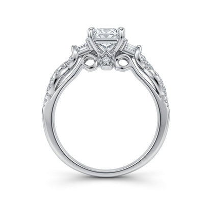 Silver  Princess Cut CZ Shoulder-Set 4 Claw Solitaire Ring - GVR578