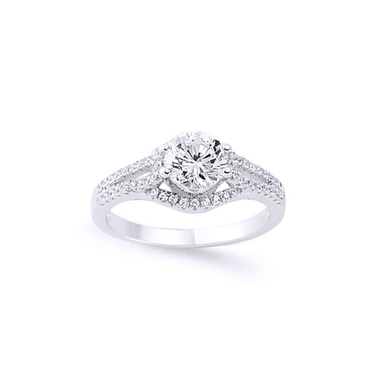 Silver  CZ Split Shoulder-Set Solitaire Engagement Ring - GVR579