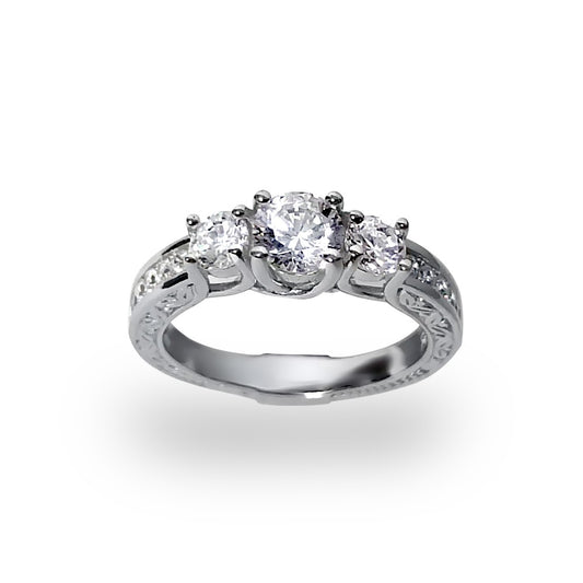 Silver  CZ Trilogy Engagement Ring - GVR580