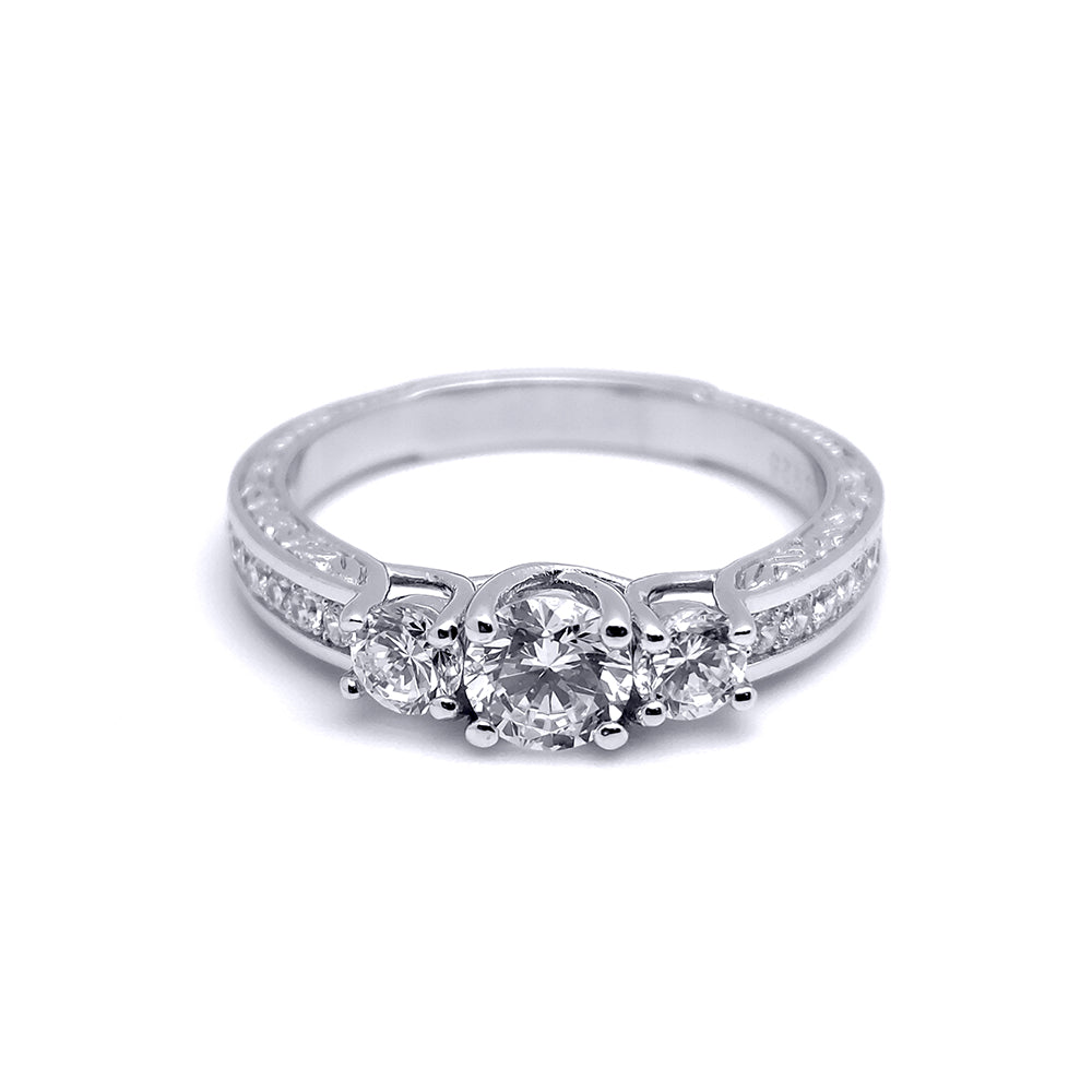 Silver  CZ Trilogy Engagement Ring - GVR580