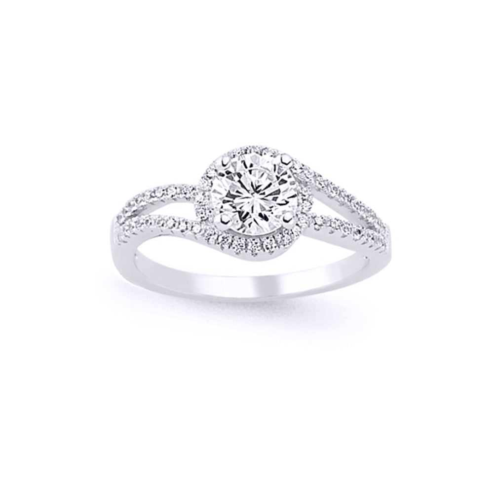 Silver  CZ Split Shoulder-Set Solitaire Engagement Ring - GVR582