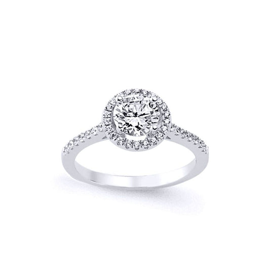 Silver CZ Shoulder-Set Halo Solitaire Engagement Ring - GVR583