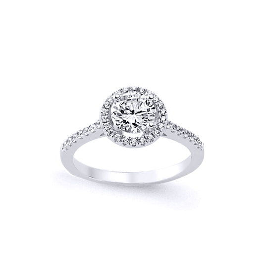 Silver  CZ Shoulder-Set Halo Solitaire Engagement Ring - GVR583