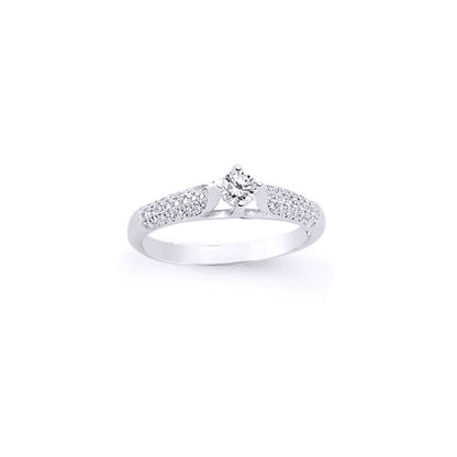 Silver  CZ Shoulder-Set 4 Claw Solitaire Engagement Ring - GVR584