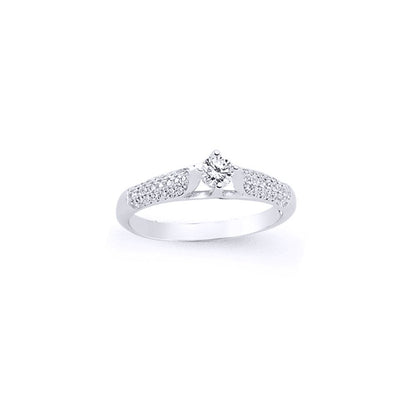 Silver  CZ Shoulder-Set 4 Claw Solitaire Engagement Ring - GVR584