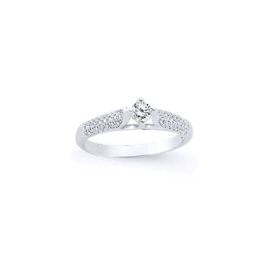 Silver  CZ Shoulder-Set 4 Claw Solitaire Engagement Ring - GVR584