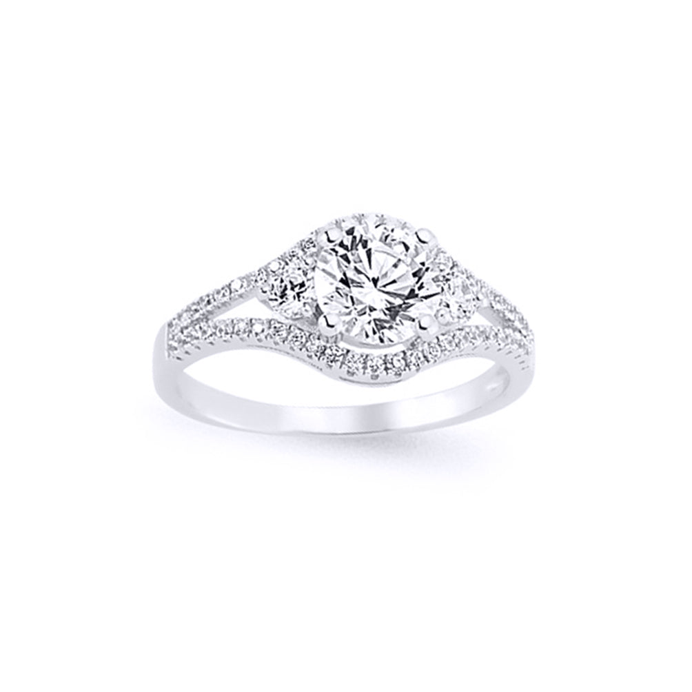 Silver  CZ Split Shoulder-Set Solitaire Engagement Ring - GVR586