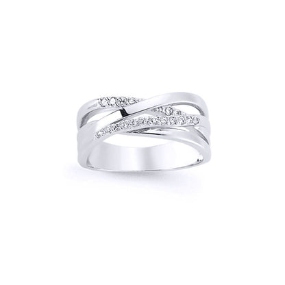 Silver  CZ Pave Crossover Dress Ring - GVR592