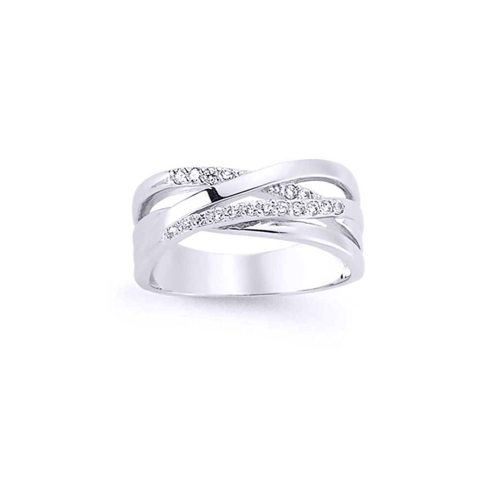 Silver  CZ Pave Crossover Dress Ring - GVR592