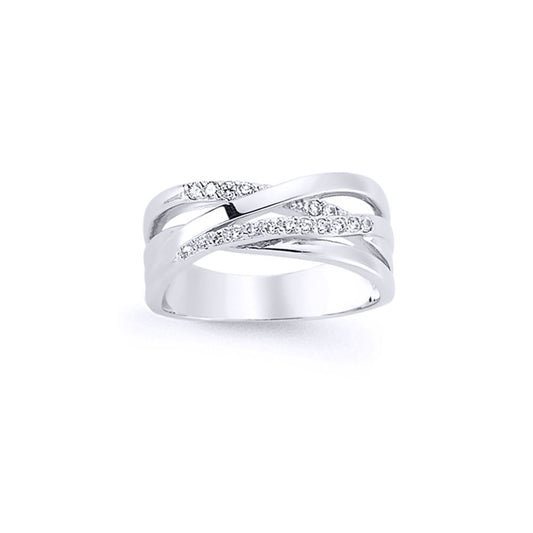 Silver  CZ Pave Crossover Dress Ring - GVR592