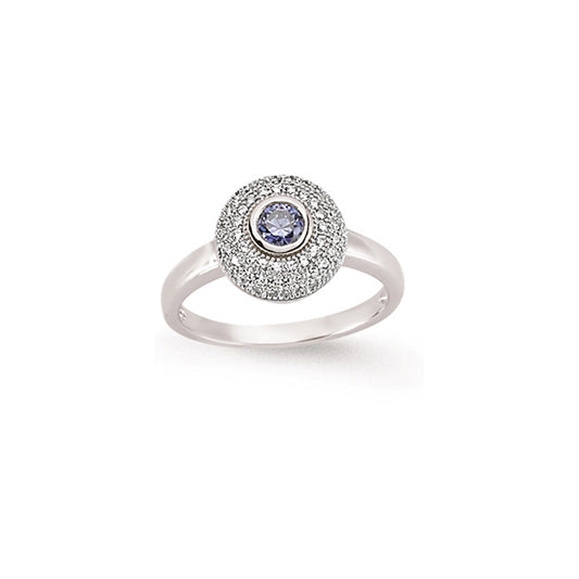Silver  Blue and White CZ Halo Ring - GVR608
