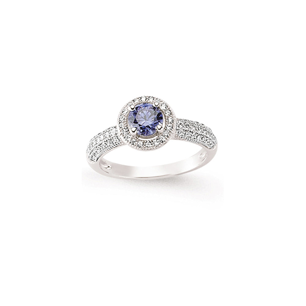 Silver  Blue CZ Halo Engagement Ring - GVR609