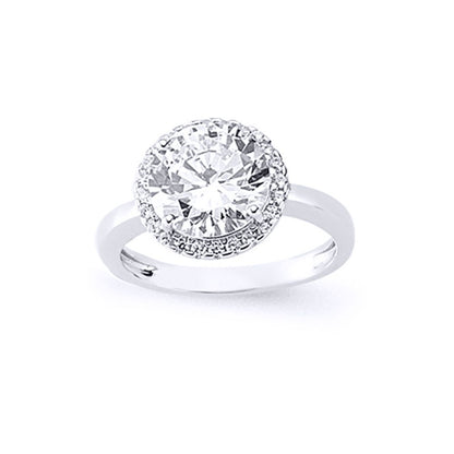 Silver  CZ Halo Engagement Ring - GVR610