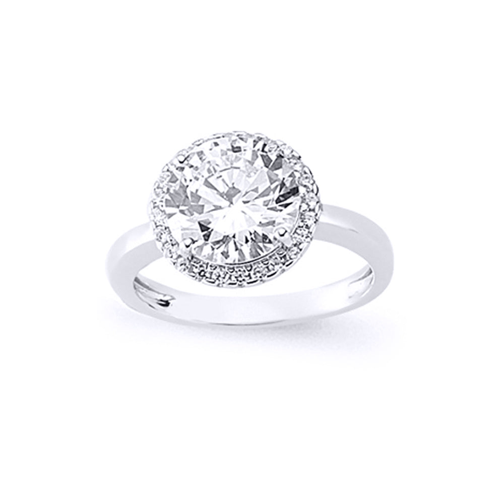 Silver  CZ Halo Engagement Ring - GVR610