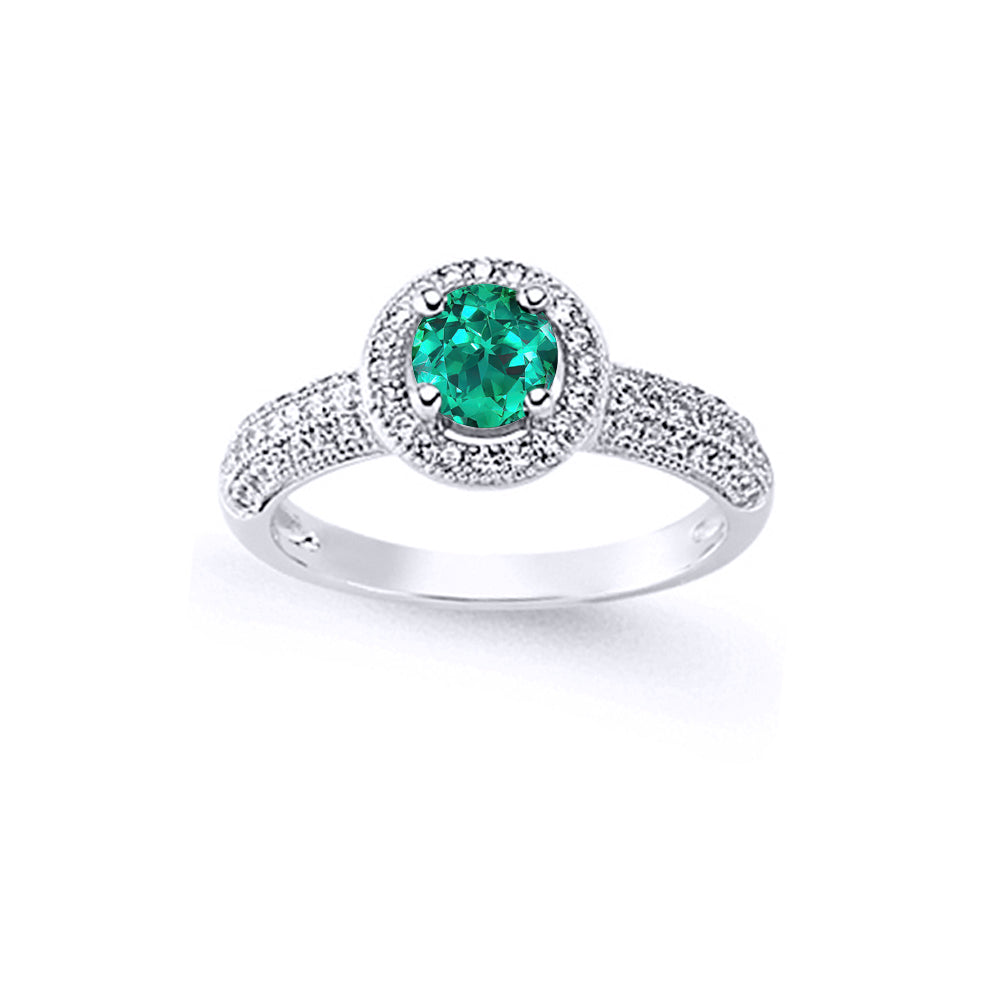 Silver  Green CZ Halo Engagement Ring - GVR611