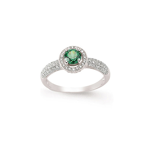 Silver  Green CZ Halo Engagement Ring - GVR611