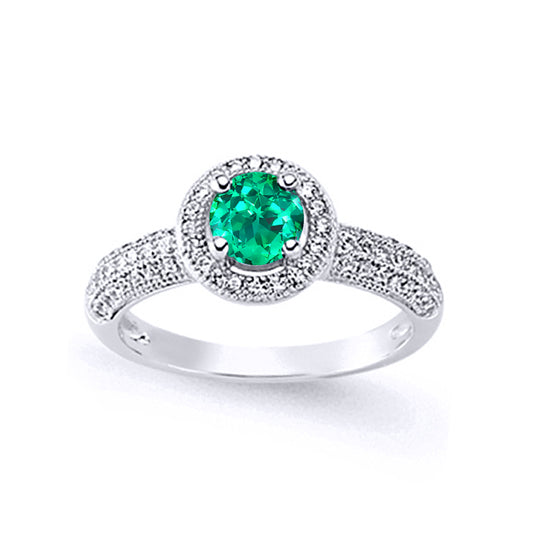 Silver  Green CZ Halo Engagement Ring - GVR611