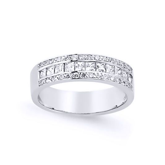 Silver  Princess Cut CZ 3 Row Channel Eternity Ring - GVR625