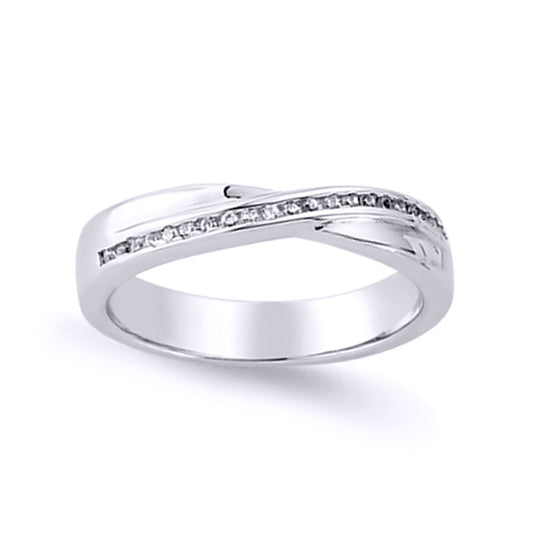 Silver  CZ Half n Half Crossover Eternity Ring - GVR626