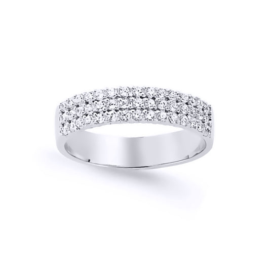 Silver  CZ 3 Row Pave Eternity Ring - GVR627