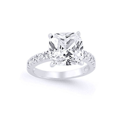 Silver  Cushion CZ Shoulder-Set 4 Claw Solitaire Engagement Ring - GVR630