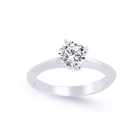 Silver  CZ Rotated 4 Claw Solitaire Engagement Ring - GVR633