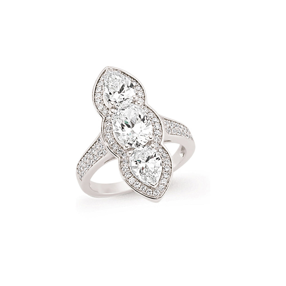 Silver  Pear CZ Trilogy Halo Pea Pod Dress Ring - GVR634