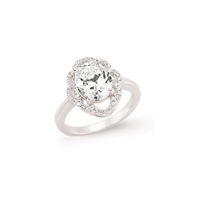 Silver  Oval CZ Solitaire Engagement Ring - GVR636