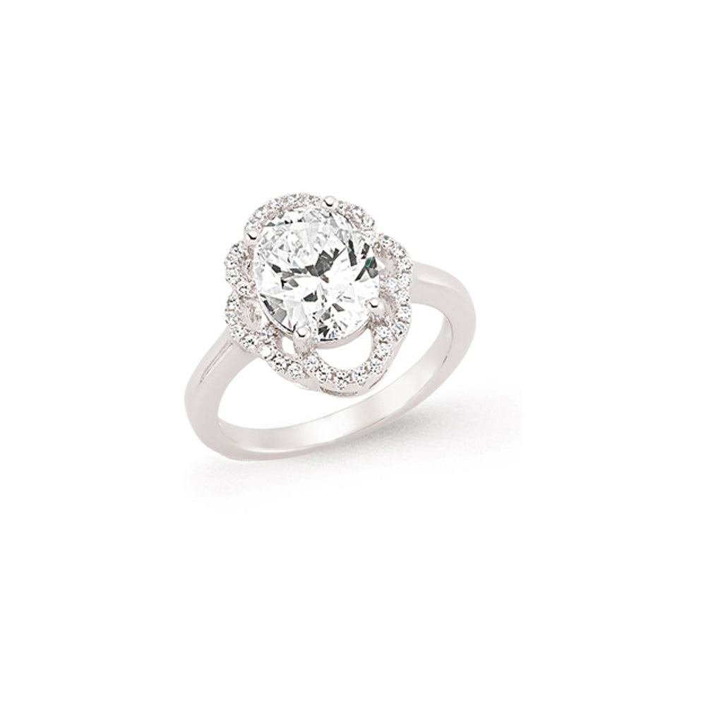 Silver  Oval CZ Solitaire Engagement Ring - GVR636