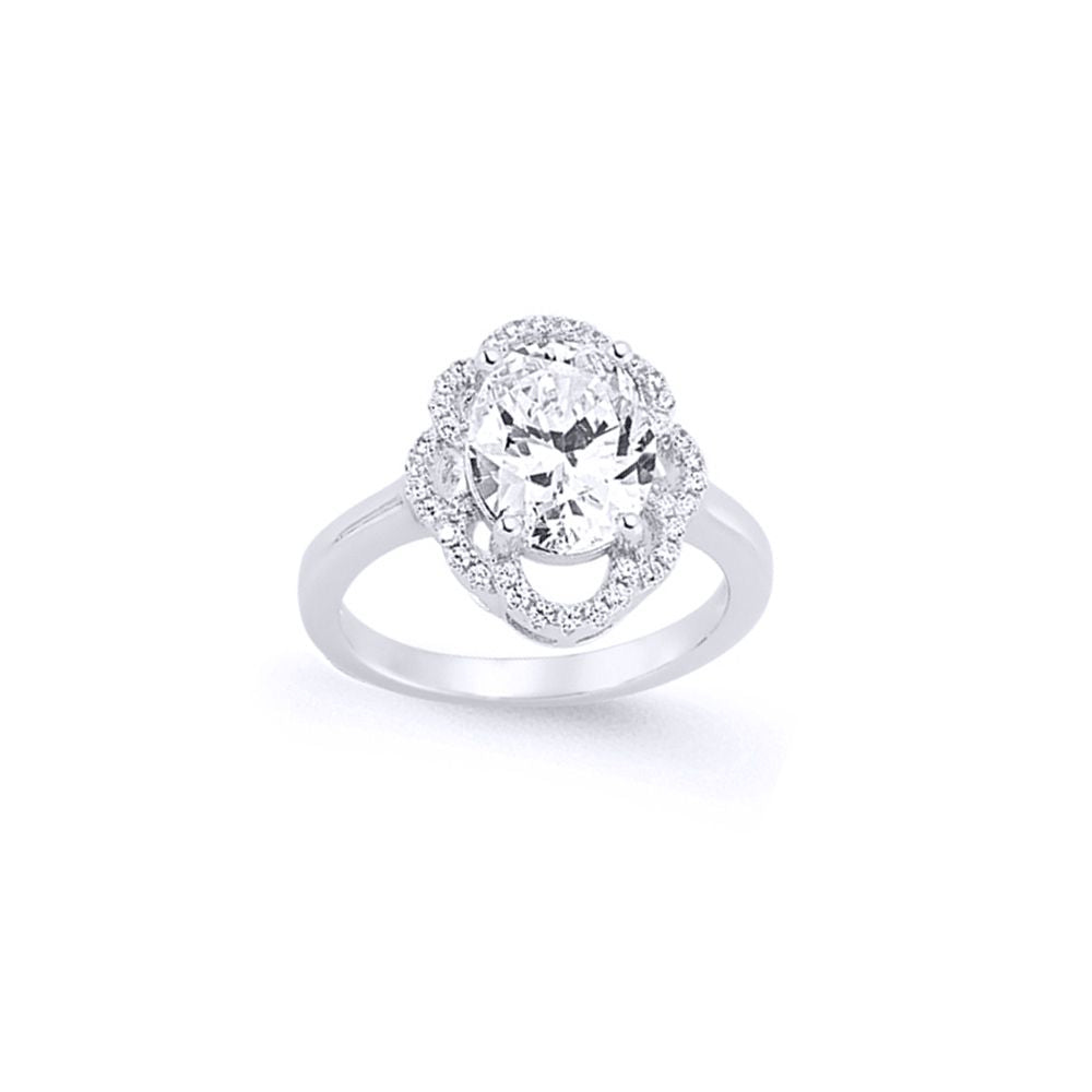 Silver  Oval CZ Solitaire Engagement Ring - GVR636