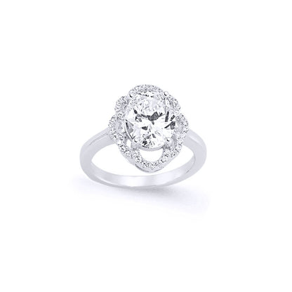 Silver  Oval CZ Solitaire Engagement Ring - GVR636