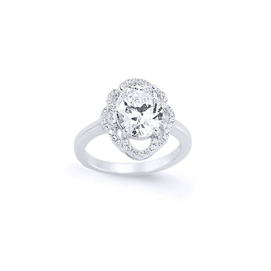 Silver  Oval CZ Solitaire Engagement Ring - GVR636