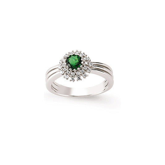 Sterling Silver  Green & White CZ Cluster Dress Ring - GVR640EM