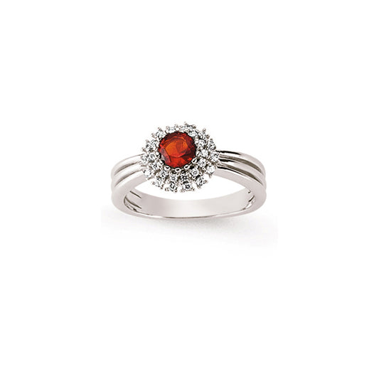 Sterling Silver  Red & White CZ Cluster Dress Ring - GVR640RUB