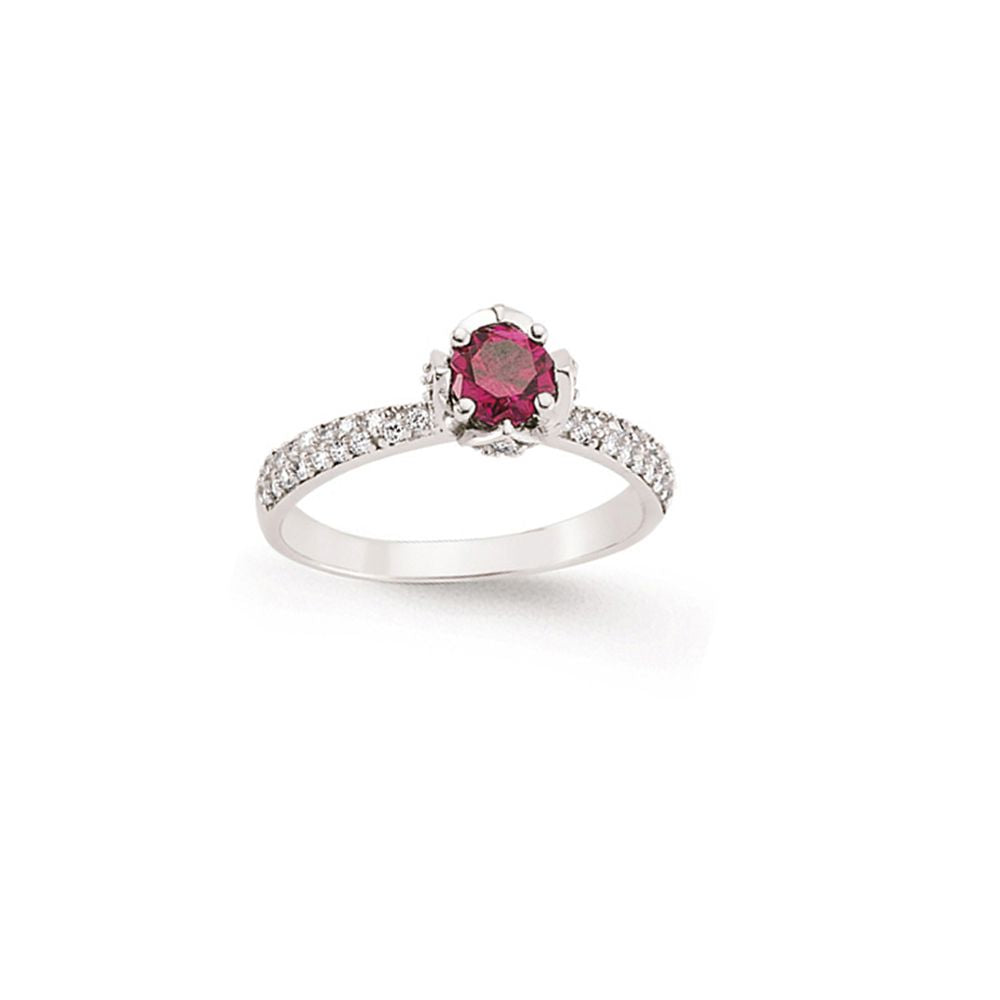 Sterling Silver  Red & White CZ Micro-Pave Dress Ring - GVR642RUB