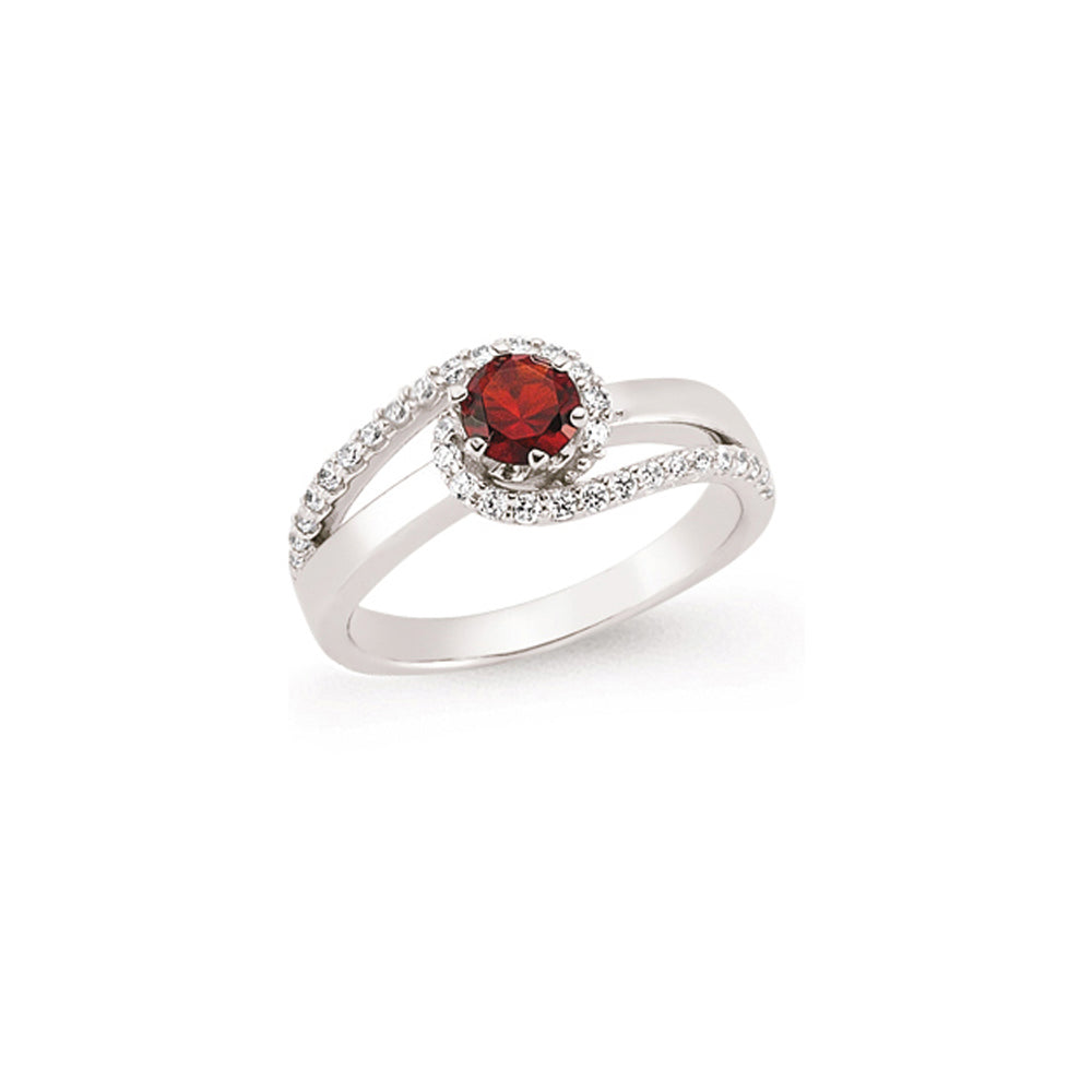 Silver  Red CZ Whirlpool Tornado Solitaire Engagement Ring - GVR643RUB