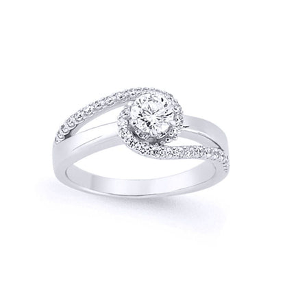 Silver  CZ Whirlpool Tornado Solitaire Engagement Ring - GVR643WH