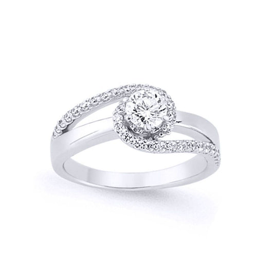 Silver  CZ Whirlpool Tornado Solitaire Engagement Ring - GVR643WH