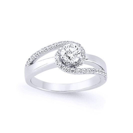 Silver  CZ Whirlpool Tornado Solitaire Engagement Ring - GVR643WH