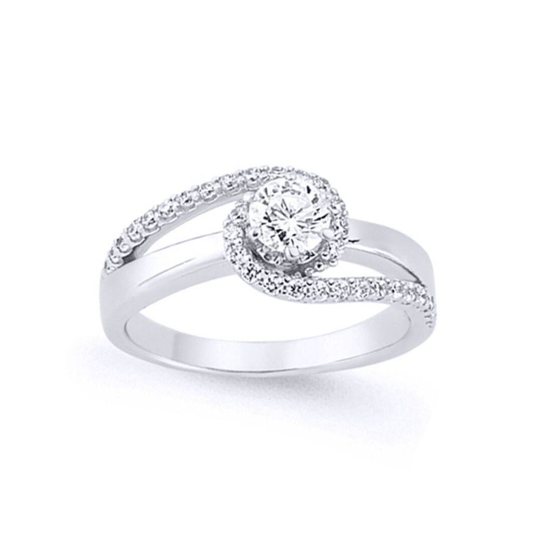 Silver  CZ Whirlpool Tornado Solitaire Engagement Ring - GVR643WH