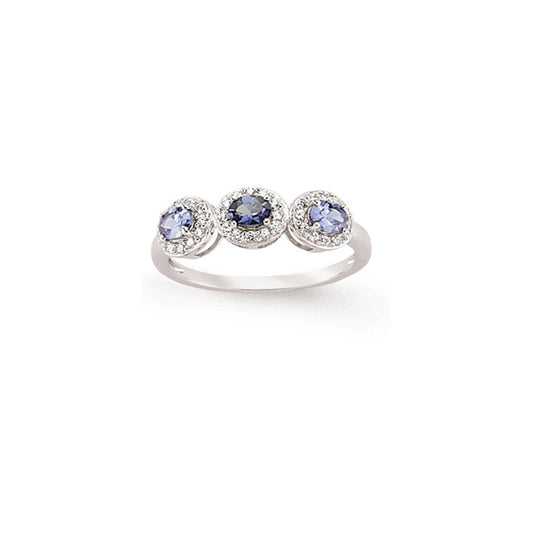 Silver  Blue and White Oval and Round Brilliant CZ Halo Ring - GVR649