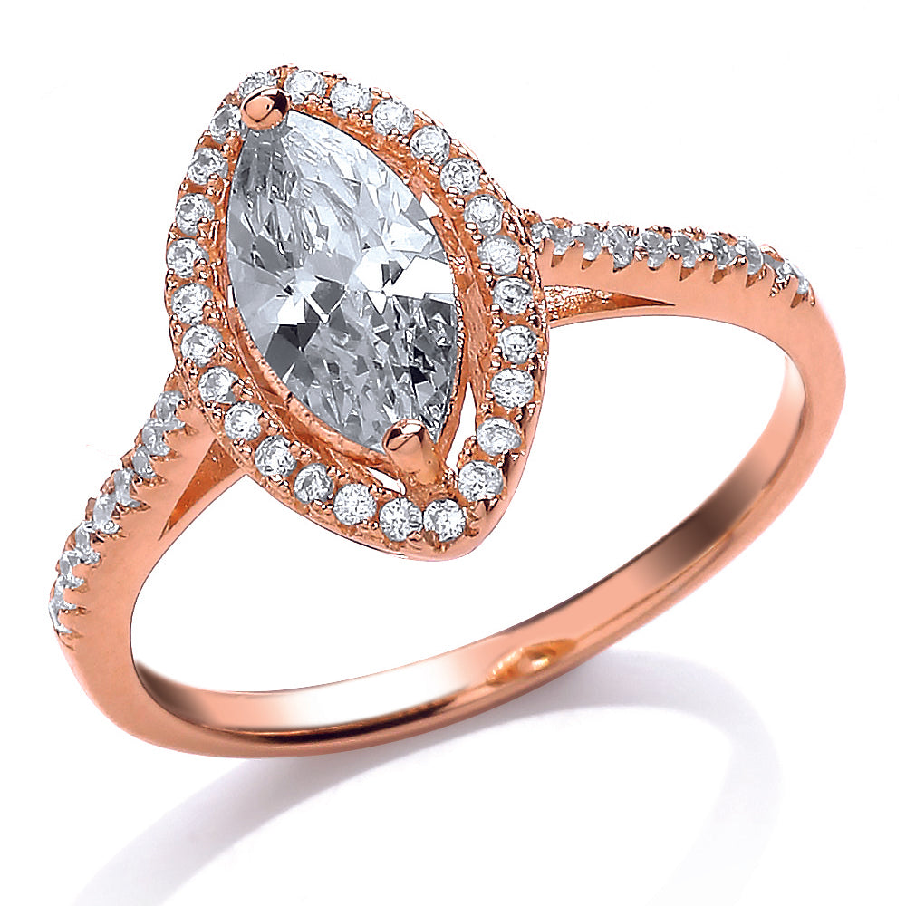 Rose Silver  Marquise CZ Halo Engagement Ring - GVR655