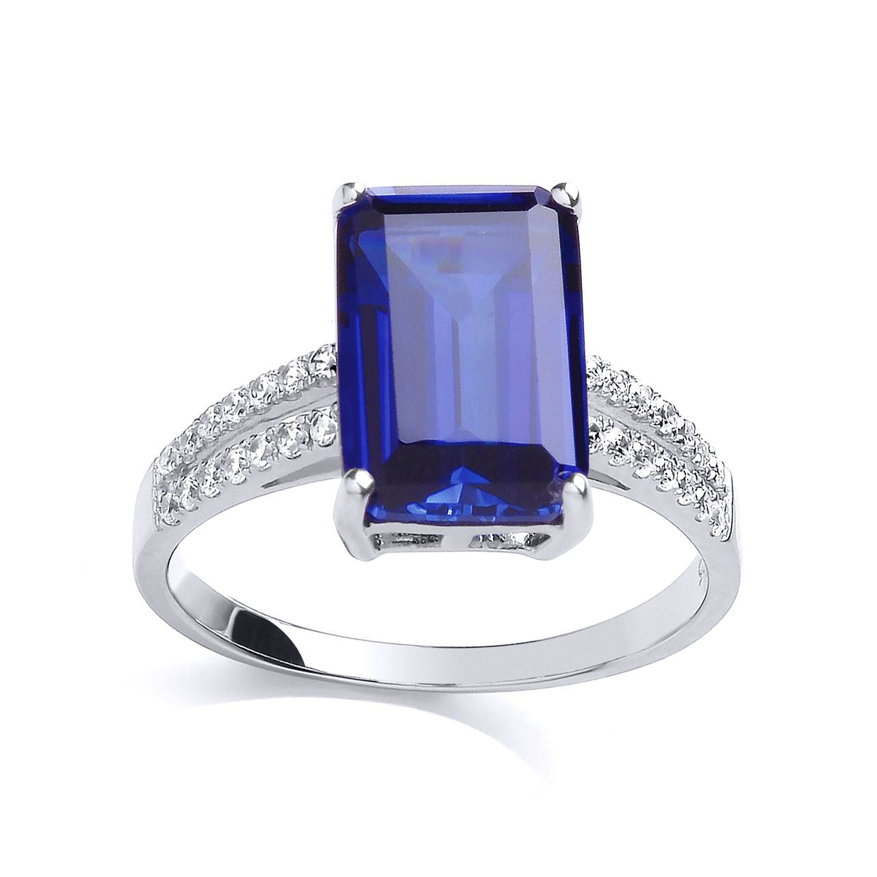 Silver  Blue Emerald CZ 4 Claw Solitaire Engagement Ring - GVR660SAP