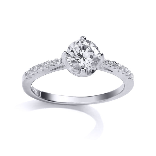 Silver  CZ Shoulder-Set 4 Claw Solitaire Engagement Ring - GVR661