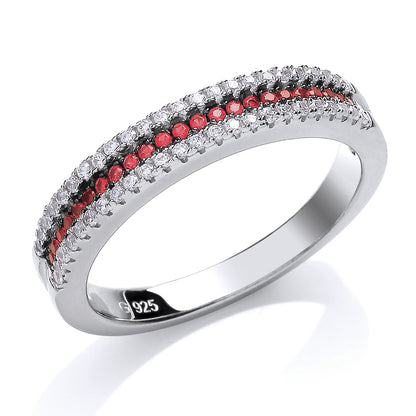 Silver  Red and White CZ Half Eternity Ring - GVR663RUBY