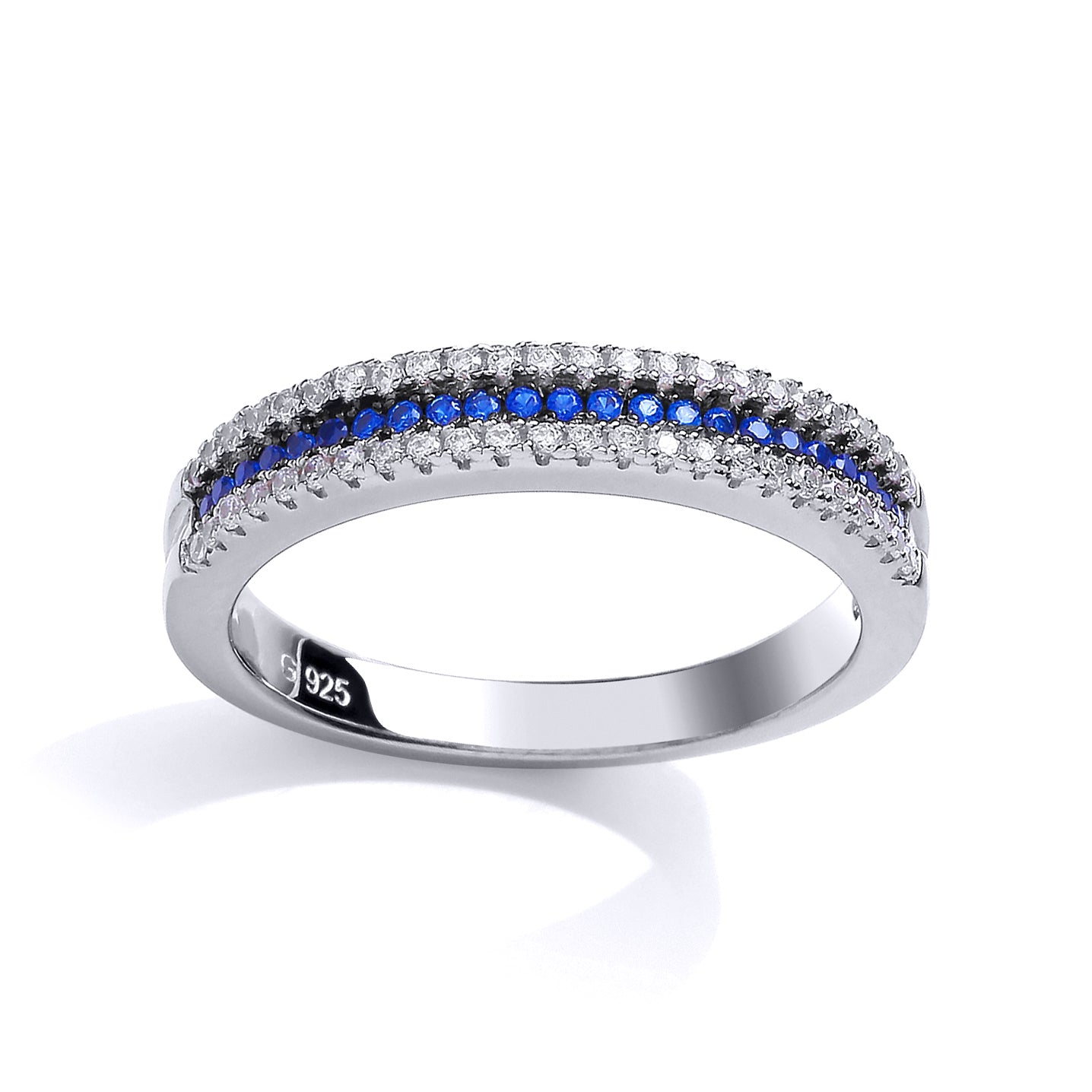 Silver  Blue CZ 3 Row River Eternity Ring - GVR663