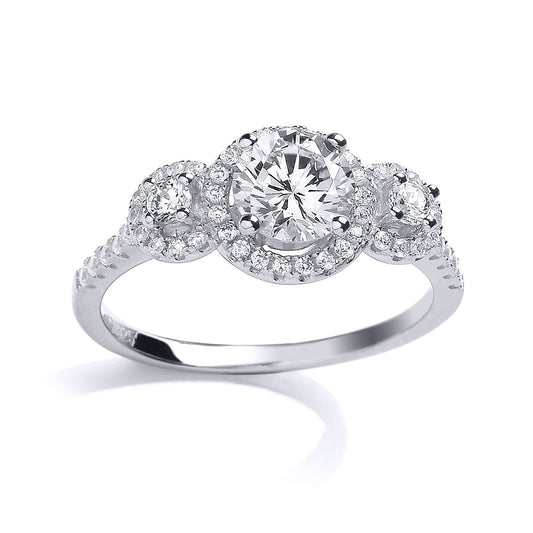 Silver  CZ Halo Trilogy Engagement Ring - GVR664