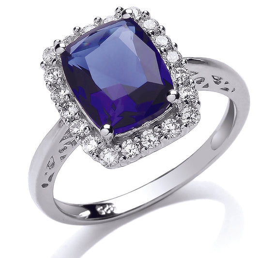 Silver  Purple Emerald CZ Halo Solitaire Engagement Ring - GVR667